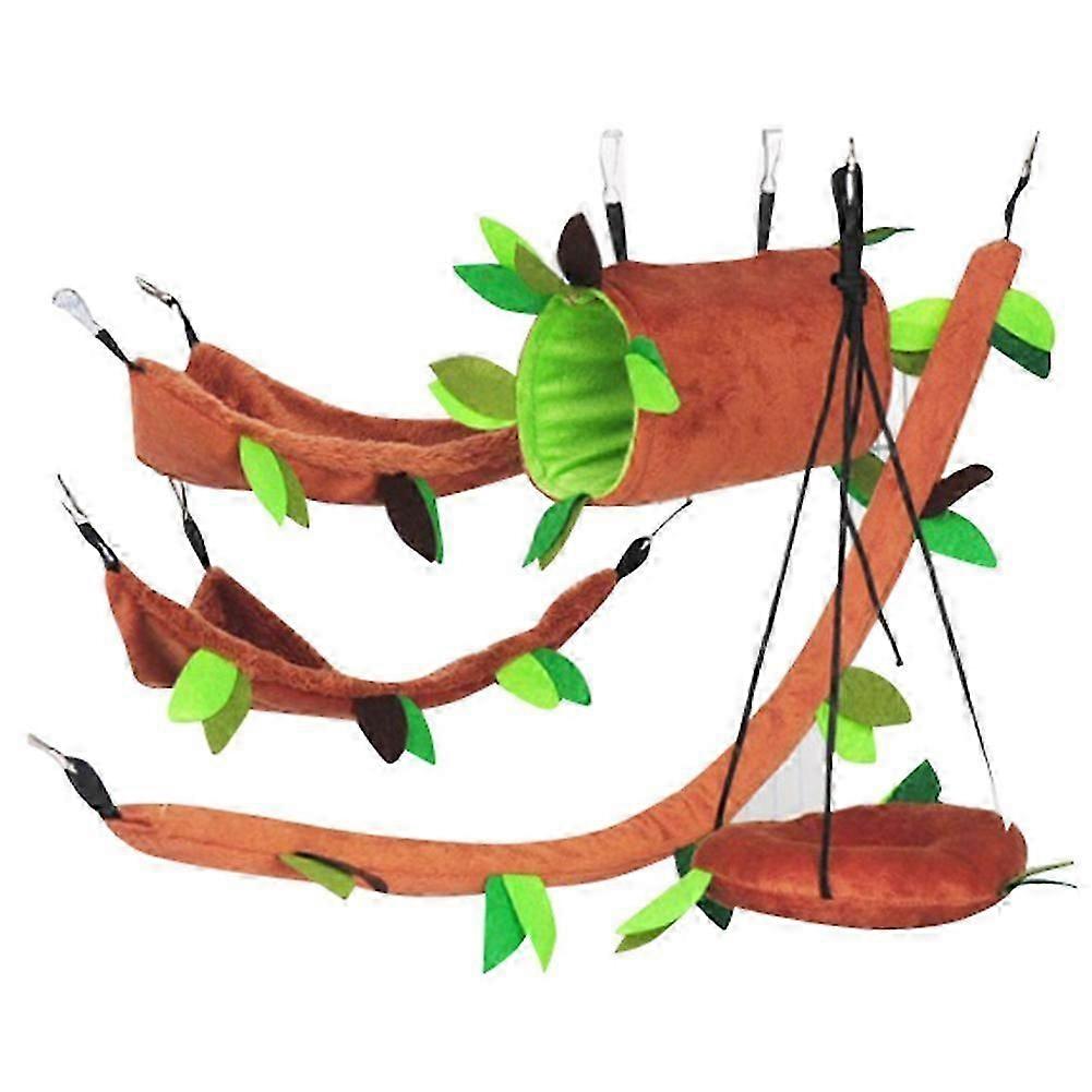 Hamster Sugar Glider Cage Accessories Set with Leaf Wood Design