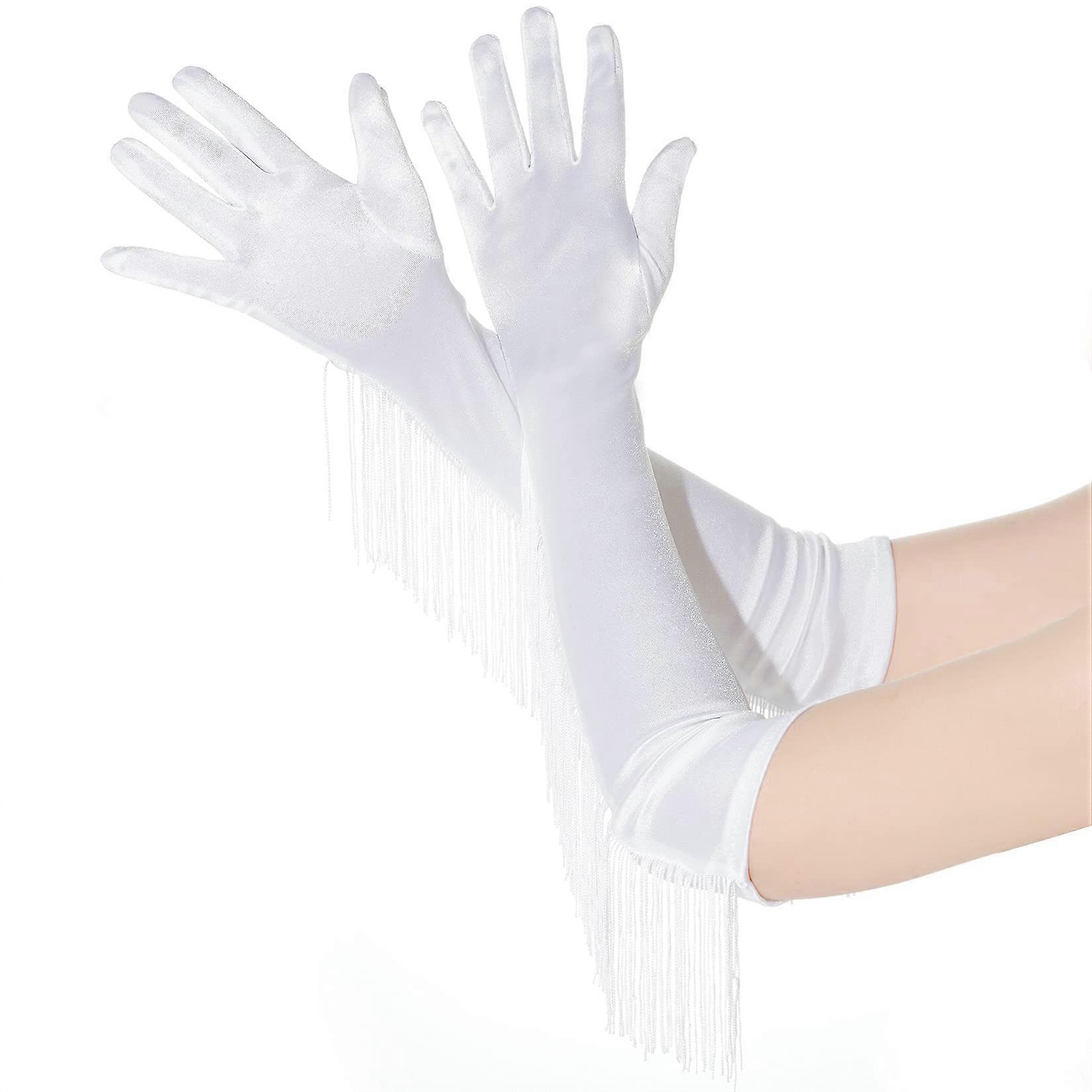Long satin tassel gloves, 19.3"