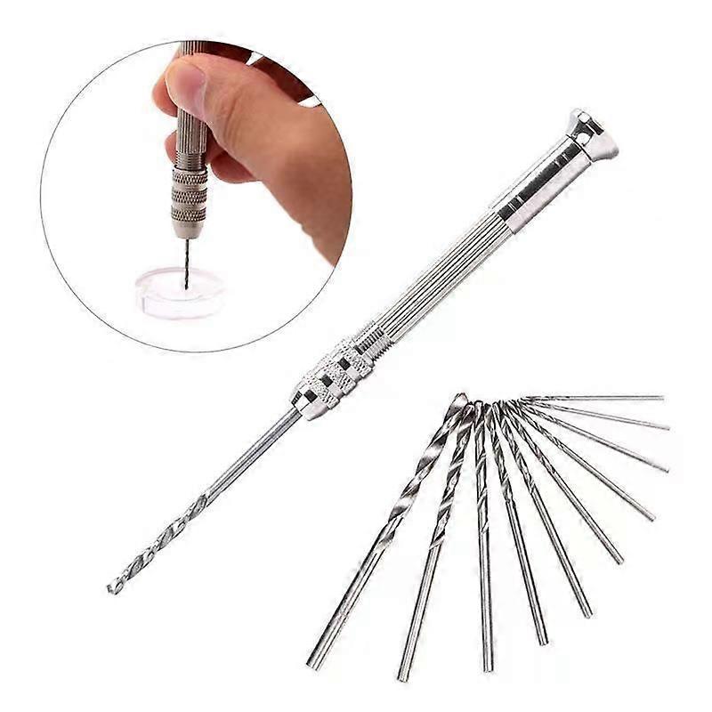 Mini Hand Drill with 10 PCS Micro Twist Drill Bits for Figures (from 0.8-3.0mm), Mini Micro Tools