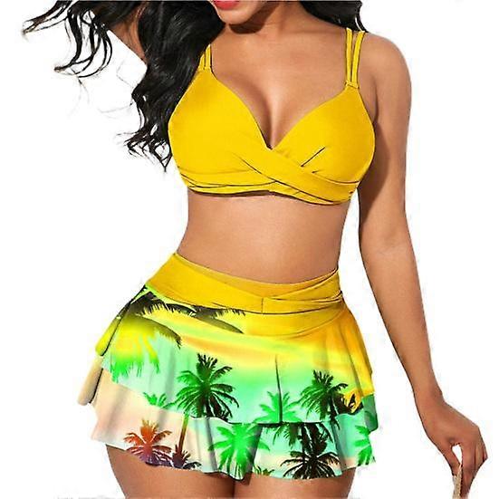 Beach Women Swimming Clothing 2Pcs/Set Bikini Tree Print Ruffles Two-piece Sweet Off Shoulder Swimwear