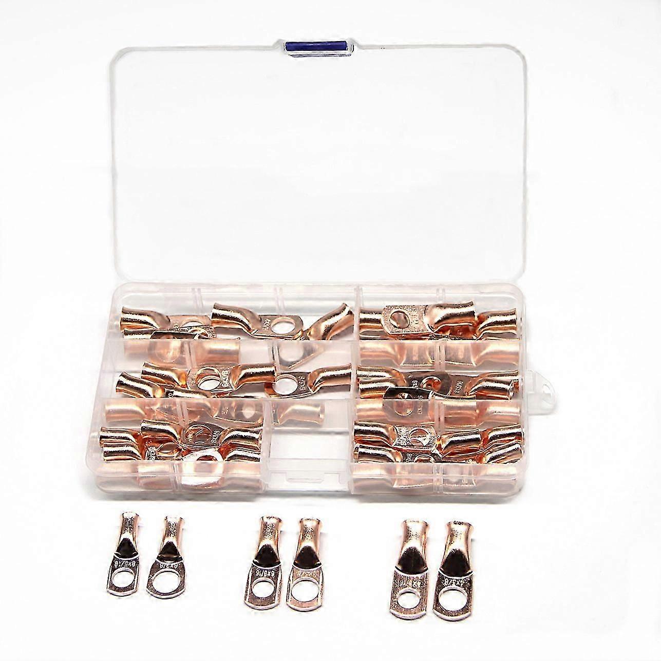 48PCS 3/8 "5/16"ワイヤーリング圧着端子裸銅線コネクタラグバッテリー8-4AWGキットの品揃え