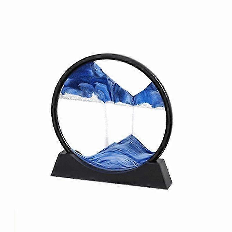 Sandscape Moving Sand Art Picture Round Hourglass 3D Mountain Sandscape Motion Display Flowing Sand Painting-Blue
