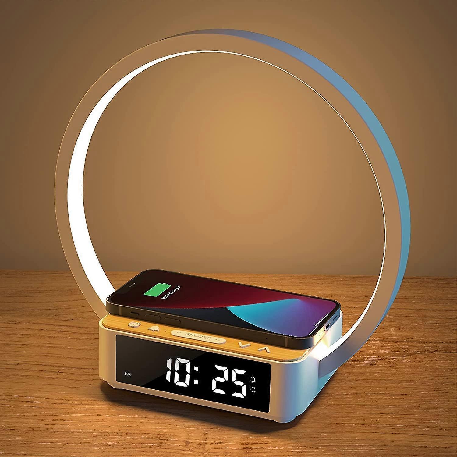 Table Lamp with Touch Control, Digital Alarm Clock, Wake-Up Light, and Sonic Sound for Bedside Reading