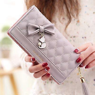 女性電話クラッチウォレットカード財布ジッパーコインポケット猫ペンダントボウタッセルデコPUレザー-2