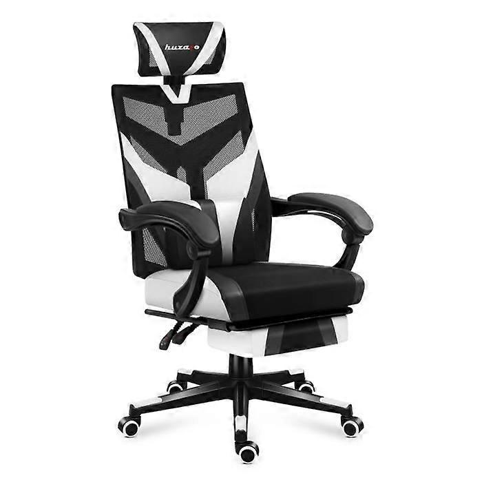 HUZARO COMBAT 5.0 Weißer Gaming-Stuhl, höhenverstellbar, Bürostuhl, Lendenwirbelstütze, Fußstütze, Kopfstütze, Gaming-PC