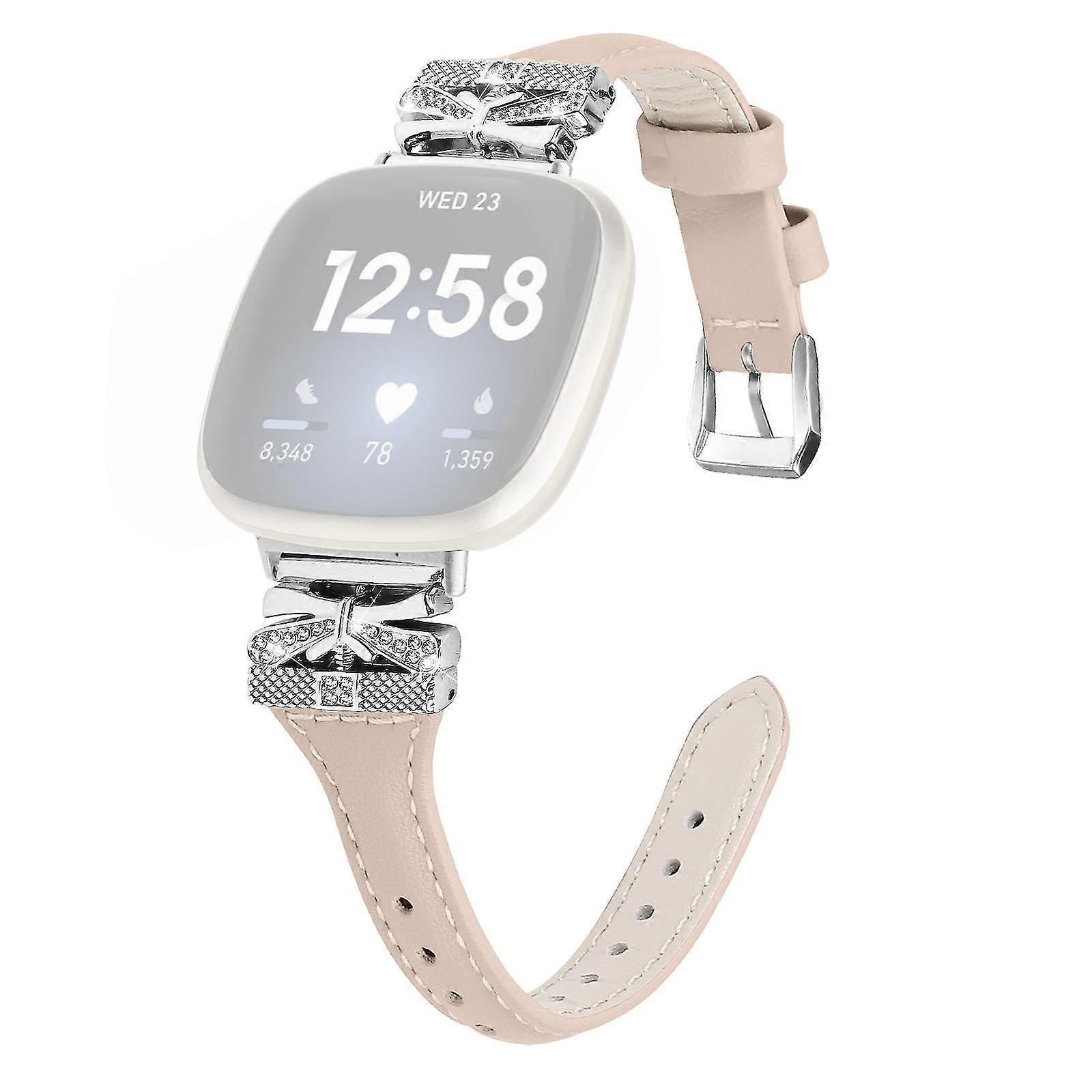 Silver Buckle Watch Strap compatible Fitbit Versa 3/4/sense/sense 2 Butterfly Connector Adjustable Band