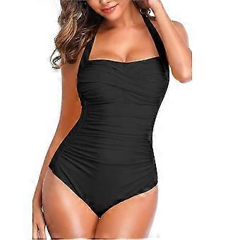 Tummy Badpak Dames Retro Halter Badpak Maat Push Up Gewatteerd Badpak L zwart
