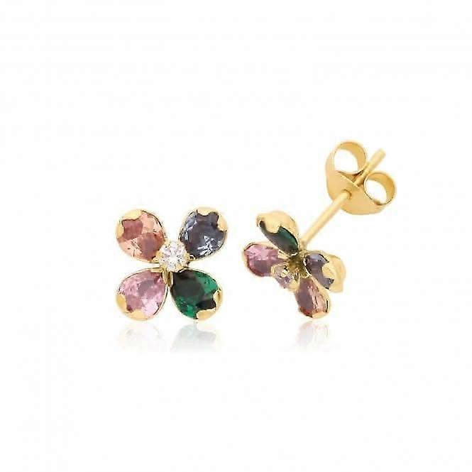 9ct Yellow Gold Coloured Zirconia Flower Studs ES721