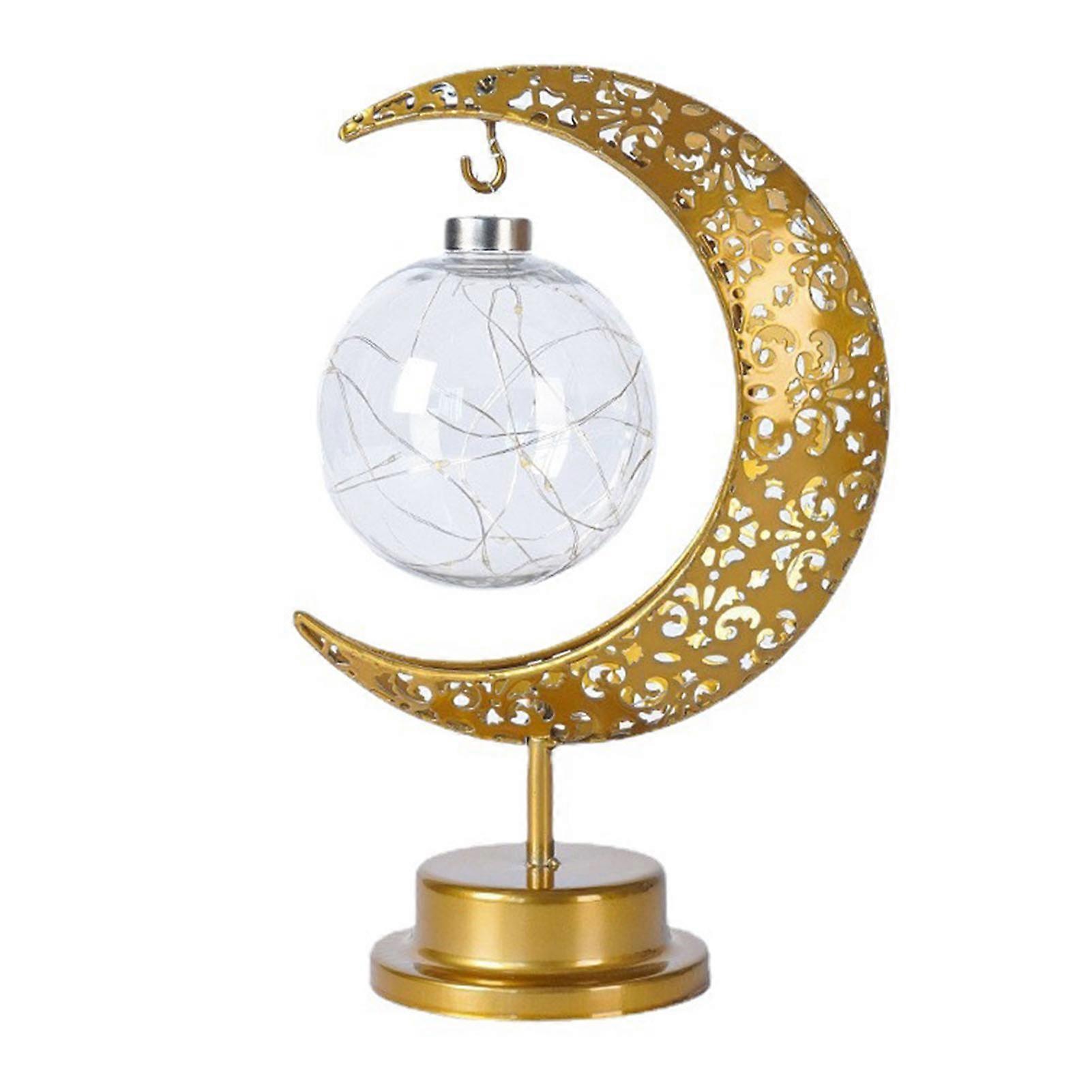 Tabletop Moon Lamp Iron Openwork Pattern LED Hanging Moon Shape Decorative Night Light