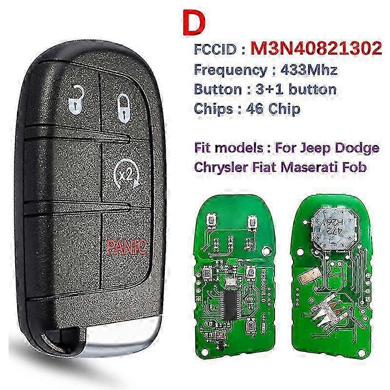 Para 2011-2020 Dodge Charger Dart Journey Challenger Durango Smart Key Fob Id46 Chip 434MHz M3N40821302 Trabalho Universal Com Jeep