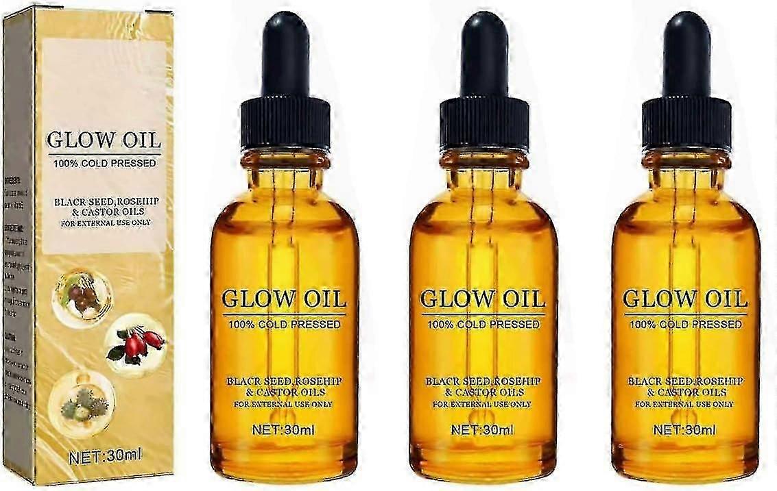Shibingsheng Black Seed Oil, Rosehip Oil, Glow Oil Castor Oil 100% Cold Pressed for Face Anti-Aging Miracle Facial Moisturizer Serum Fortifying Hydrat
