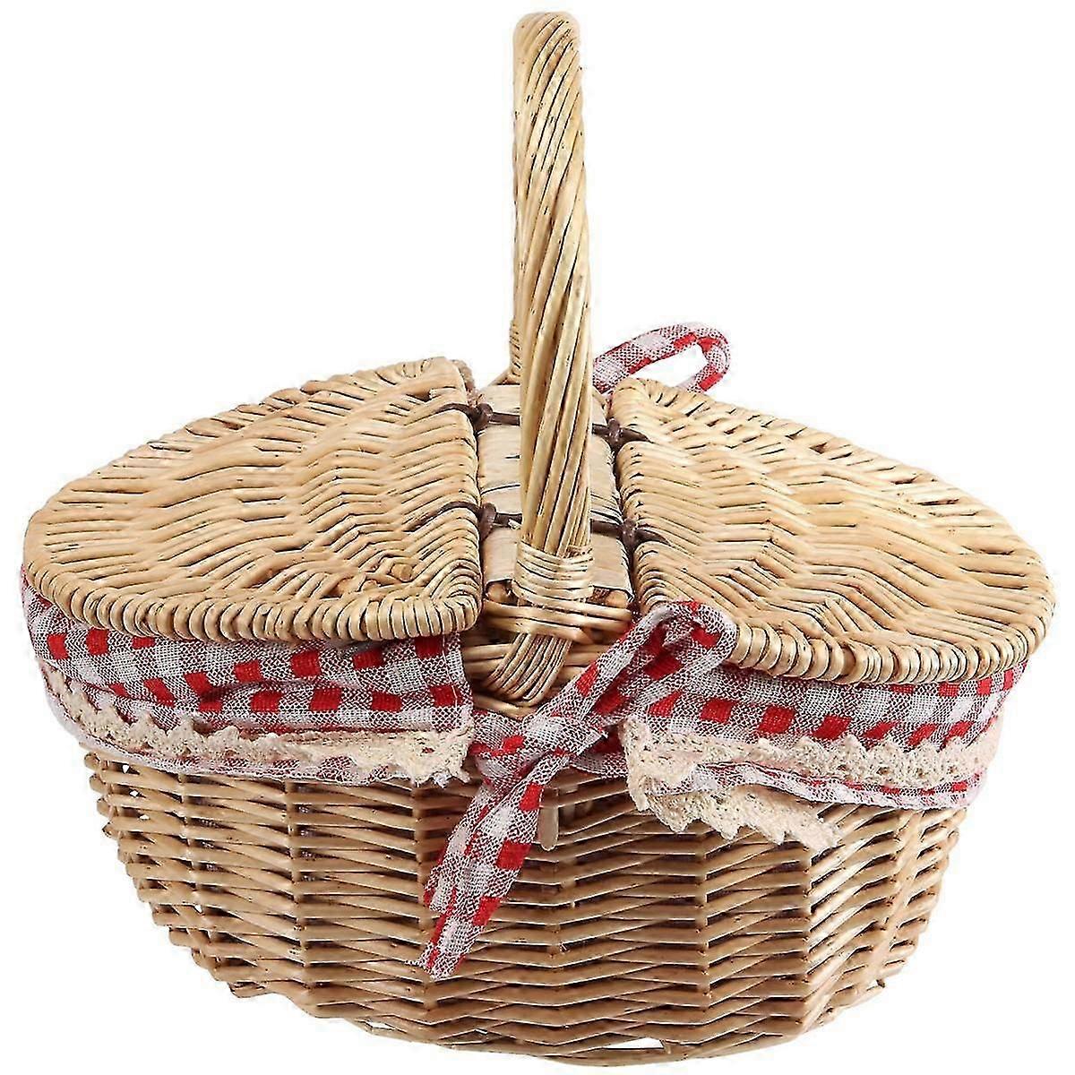 Country Style Wicker Picnic Basket Hamper with Lid and Handle & Liners for Picnics, Parties and BBQ