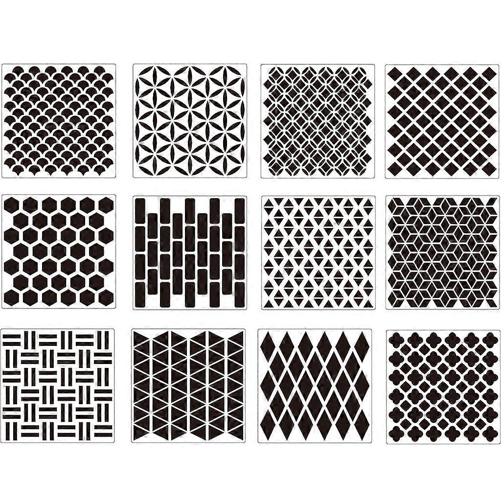 12 pcs Reusable Painting Drawing Stencils Mandala Dotting Template Sets for Craft Projects DIY Home Decor Art Projects P White
