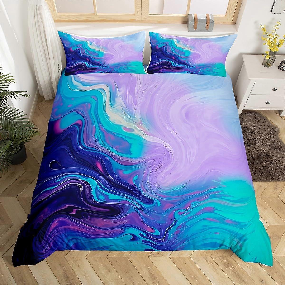 3 Pieces Marble Printed Abstract Art Decorative Modern Bright Bedding Set Bedspread Cover King Size