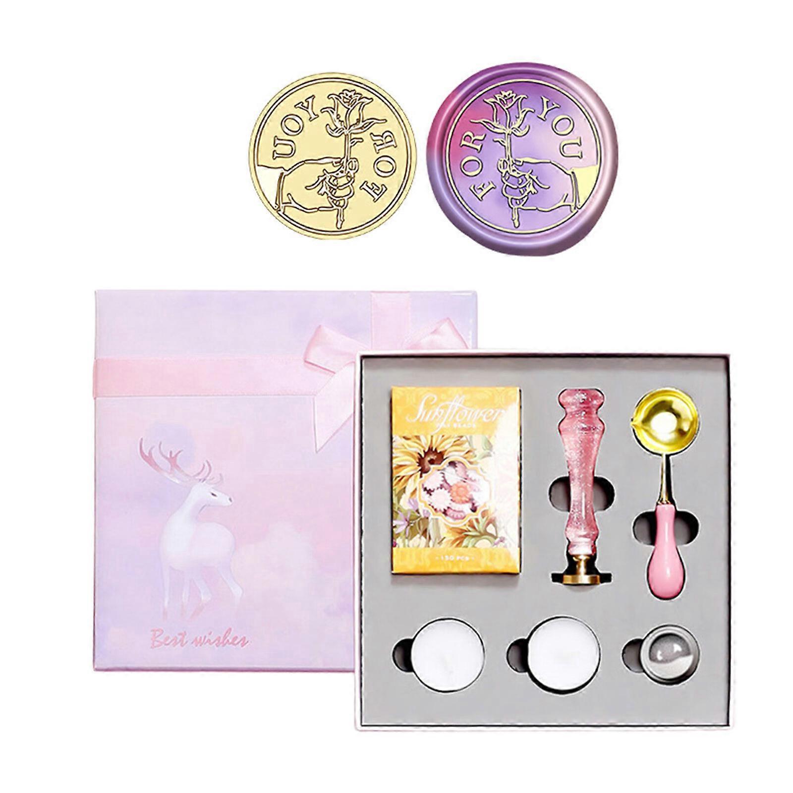 Wax Seal Stamp Set, Sealing Wax Stamp Head with Long Handle Seal Gift Set for Invitation Card Letter Envelopes Package