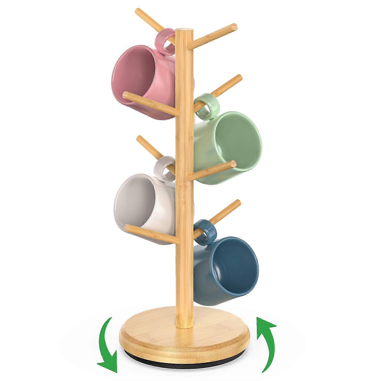 8 Hooks Rotating Mug Holder Tree for Kitchen Countertop Natural Size