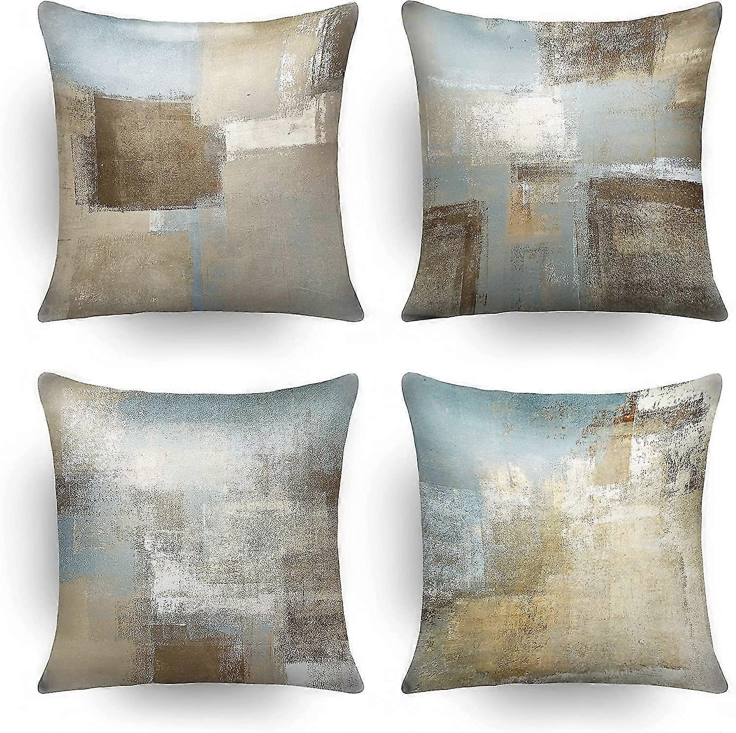 Pillow Covers, Abstract Art, Invisible Zipper, Gray And Blue
