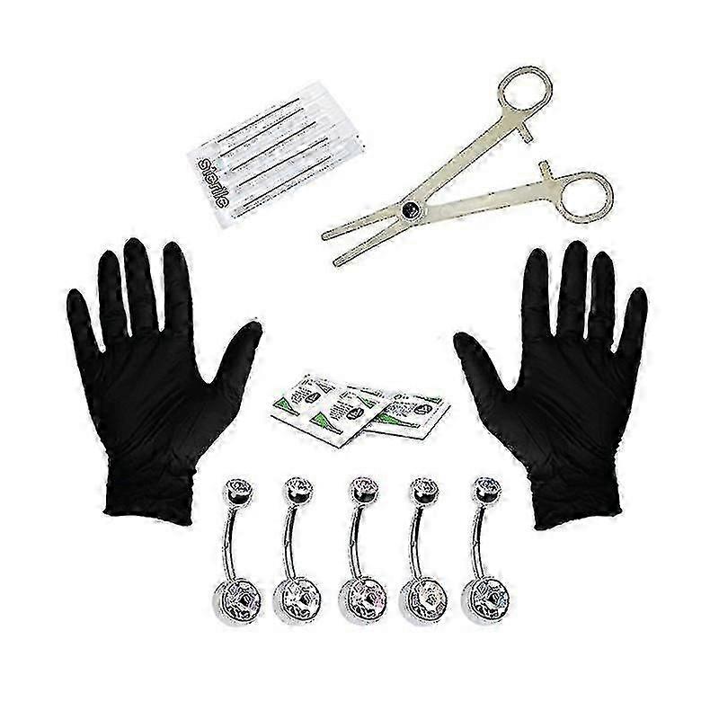 ثقب كيت - 15pcs المهنية الجسم ثقب كيت الجراحية البطن زر حلقة مجموعة الصلب 14G