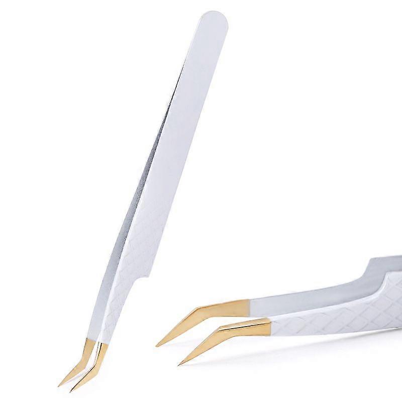 White Stainless Steel Eyelash Extension Tweezers - High Precision Ear Tip Anti-Static Makeup Tools for Eyebrows and Eyelashes