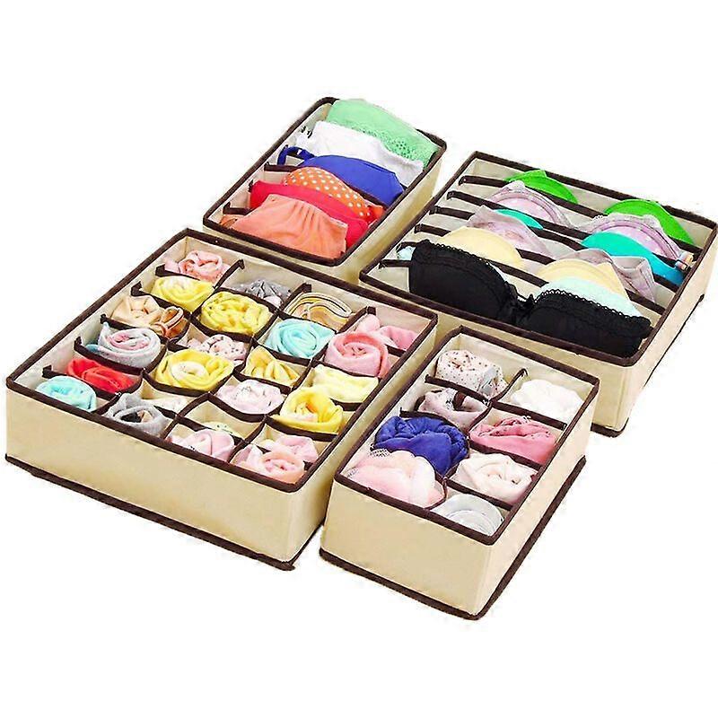 Set of 4 Various Sizes Foldable Drawer Organizers, Drawer Organizer for Socks and Underwear, Clothes, Office Closet Fabric Organizer and Dresser Panty
