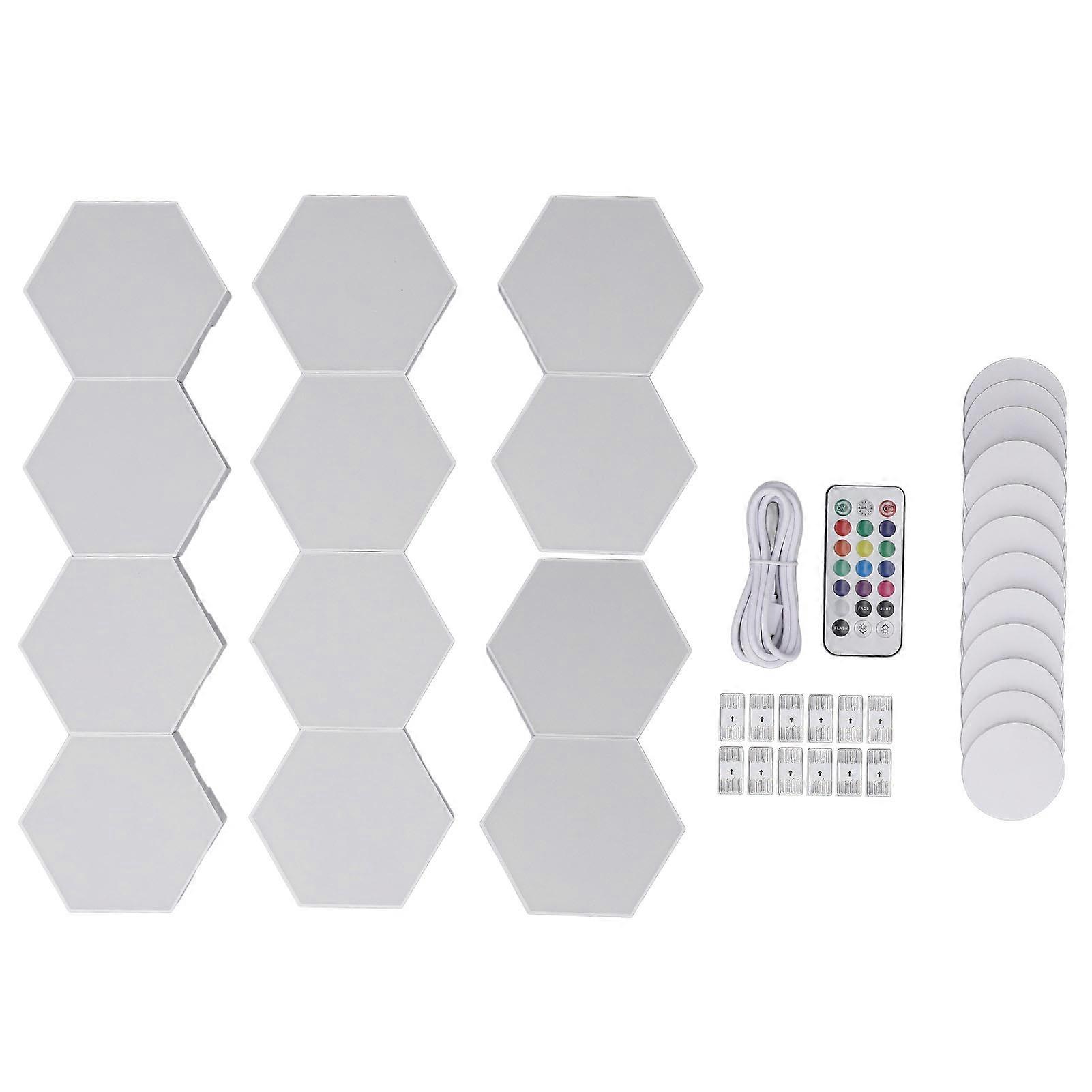 12 Set Hex Wall Light LED Smart Touch Sensitive Remote Control Geometric Modular Assembled RGB Colorful USB Powered