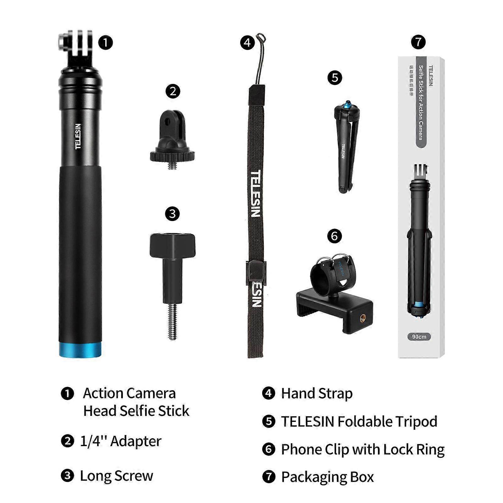 TELESIN For GoPro Selfie Stick 360 Rotation Foldable Tripod Phone Holder Aluminum Alloy Monopod for DJI Insta360 Smartphone