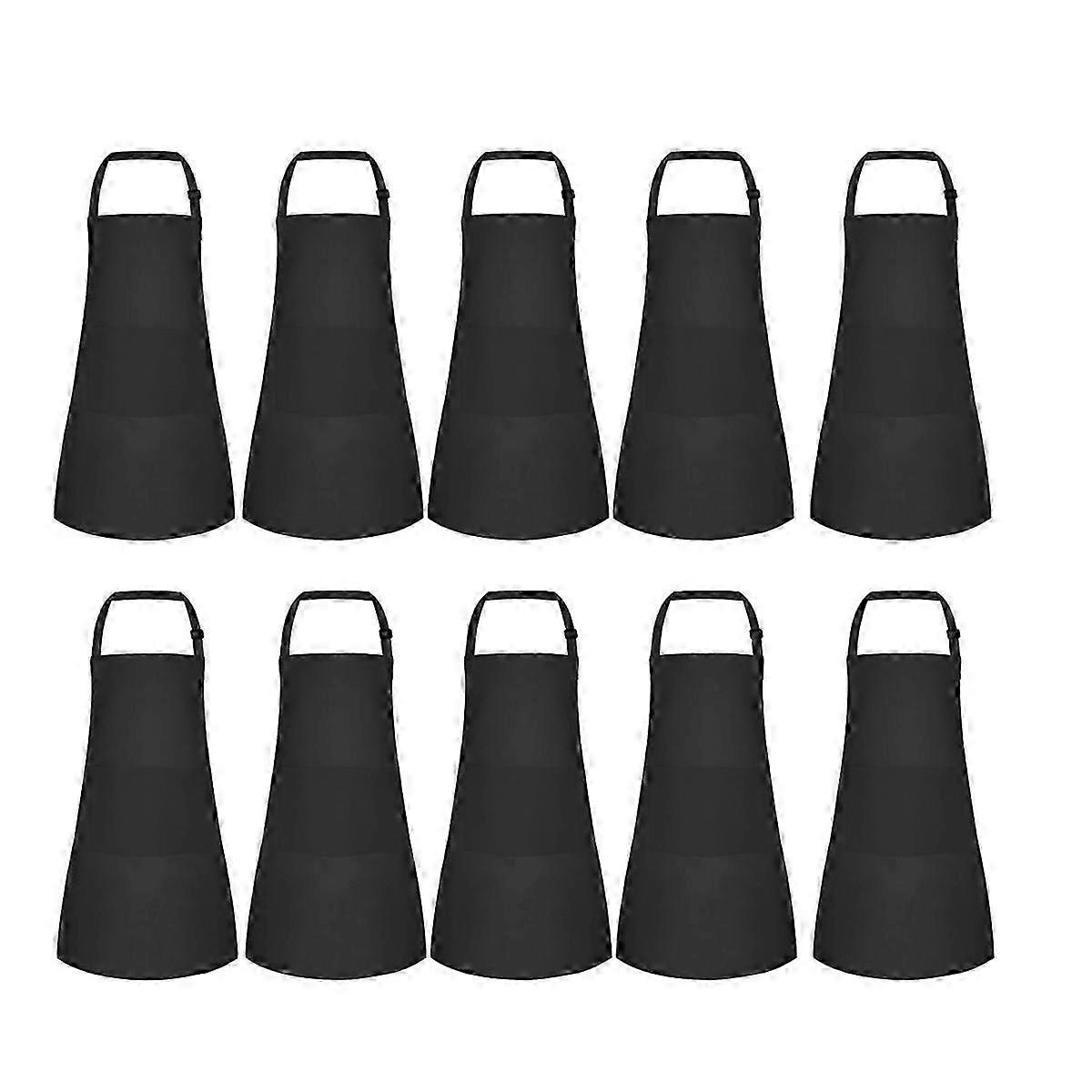 10 Pack Kids Apron Adjustable Children Apron with 2 Pockets black
