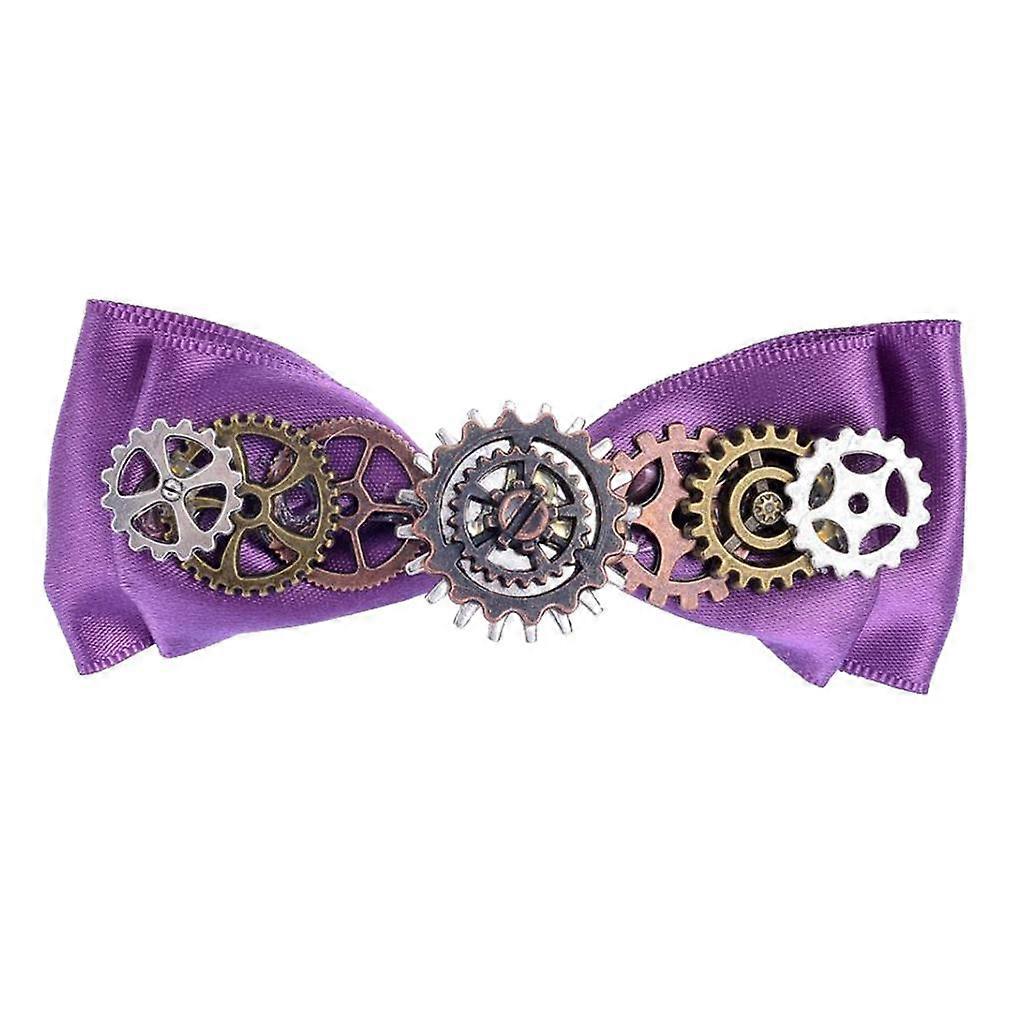 Steampunk Gear Fioletowa wstążka Kokardka Włosy Barrettes Duckbill Clip