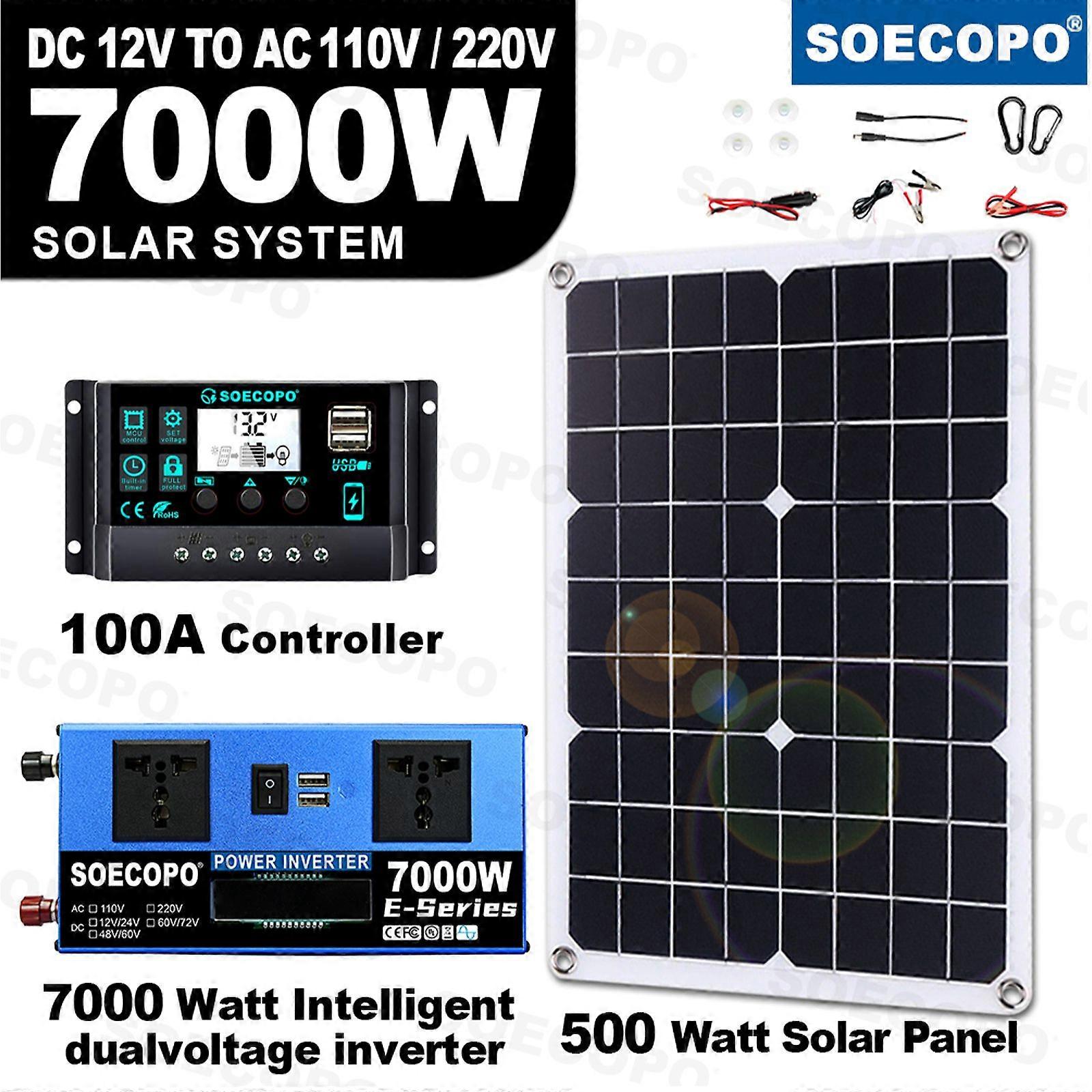 500W Solarpanel Kit Inselanlage Laderegler mit 7000W Wechselrichter Controller7u