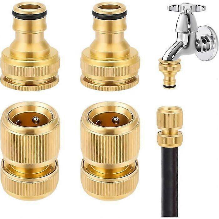 4 Pieces Brass Garden Hose Tap Connector, 2 in 1 Tap Adapter, Hose Connectors with Thread Quick Connect