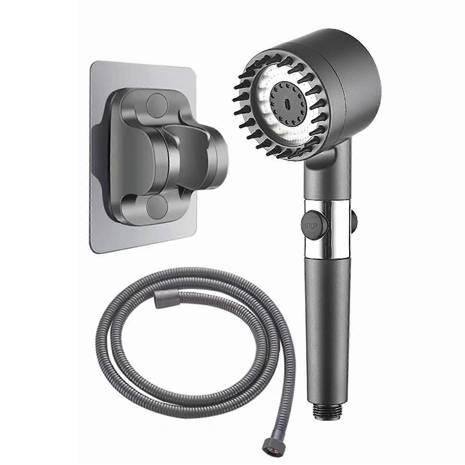 Soffione doccia con set di tubi flessibili Soffione doccia ad alta pressione con 3 modalità di spruzzatura Soffione con pulsante di arresto dell'acqua ABS