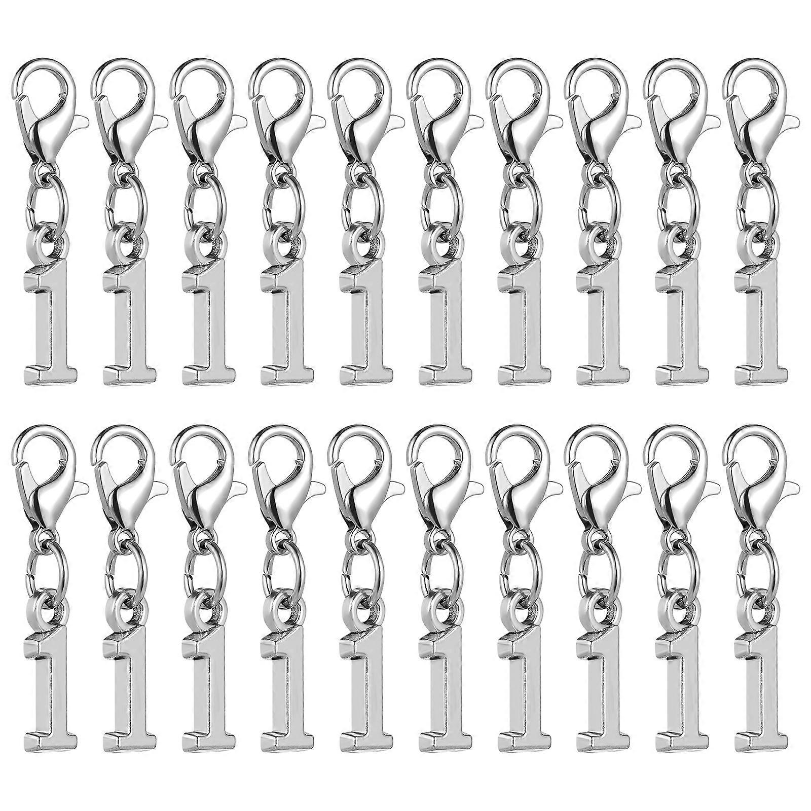 20PCS Alloy DIY Charm Pendants with Lobster Clasp   Arabic Numeral Dangle Charms for Necklaces, Bracelets, Keychains and Jewelry Making Projects
