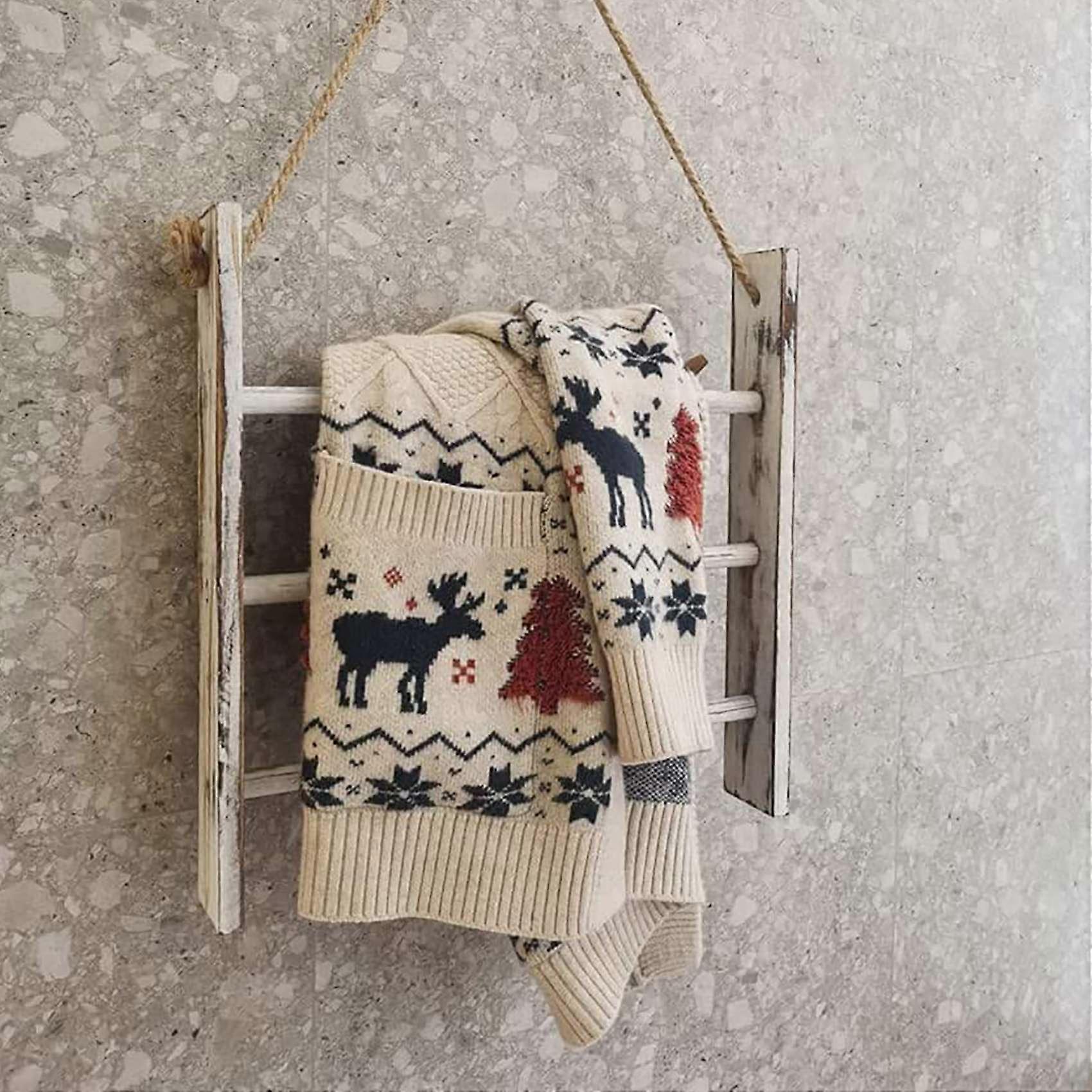 Wall-Hanging Towel Rustic Wood Decor Towels Rack with Adjustable Rope