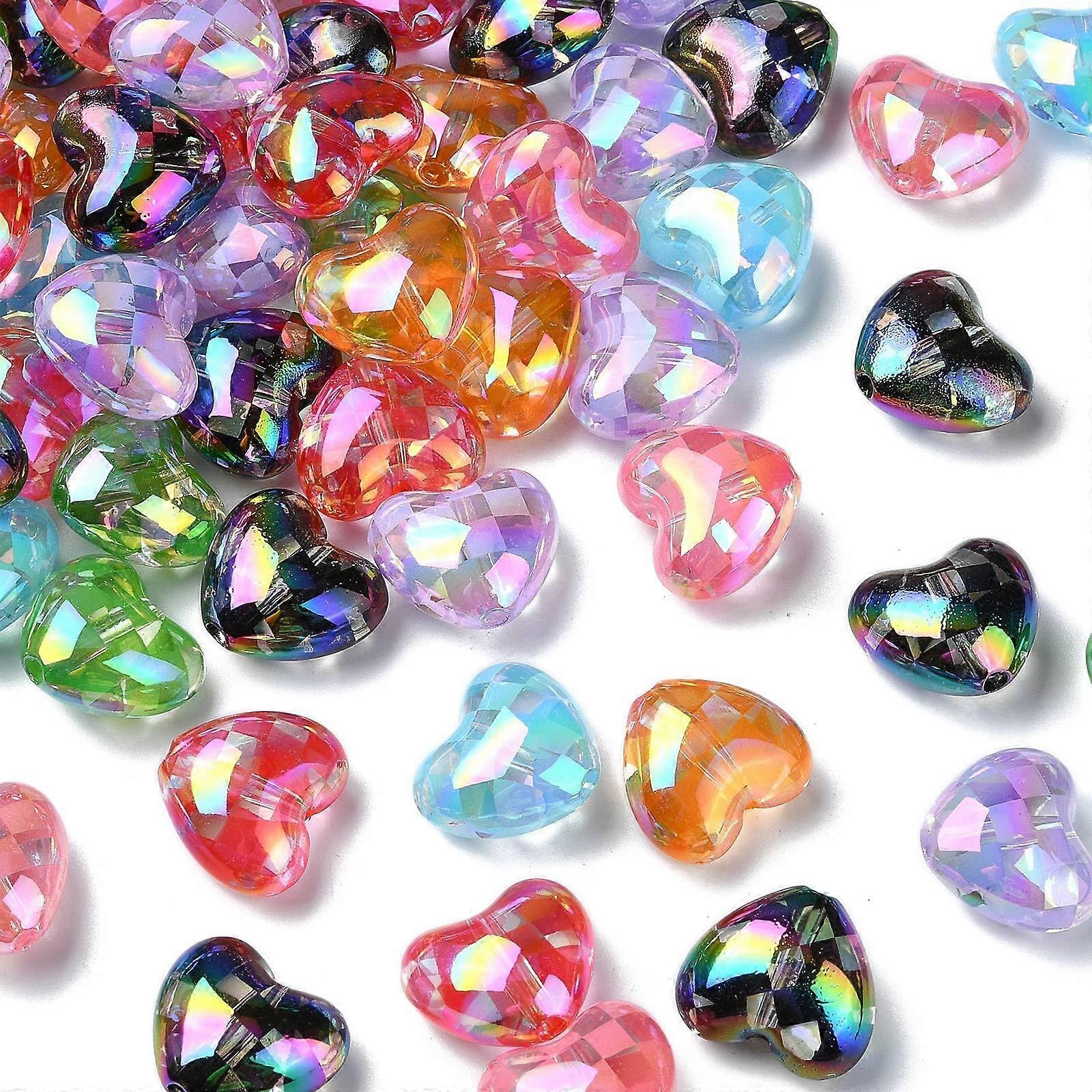 UV Plating Acrylic Grid Heart Beads Transparent Checkered Spacer50pcs