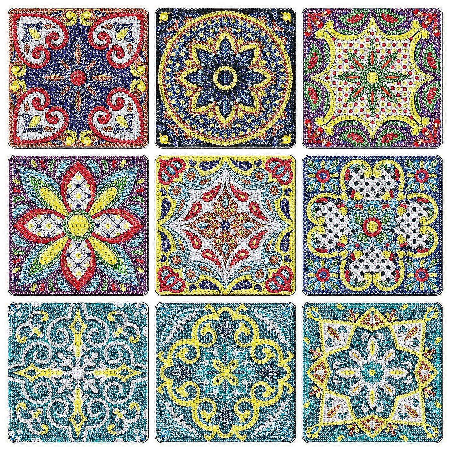Diamond Painting Coaster Set - 9 Square DIY Coasters with Stand & Tools