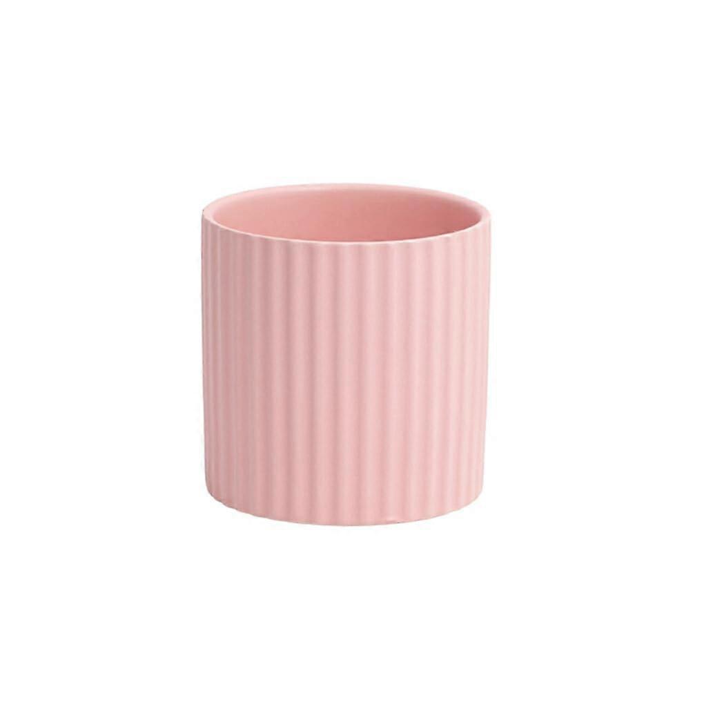Nordic Style Striped Ceramic Flower Pot, Round Pink Planter for Office and Garden, Smooth Surface, 10x10 cm