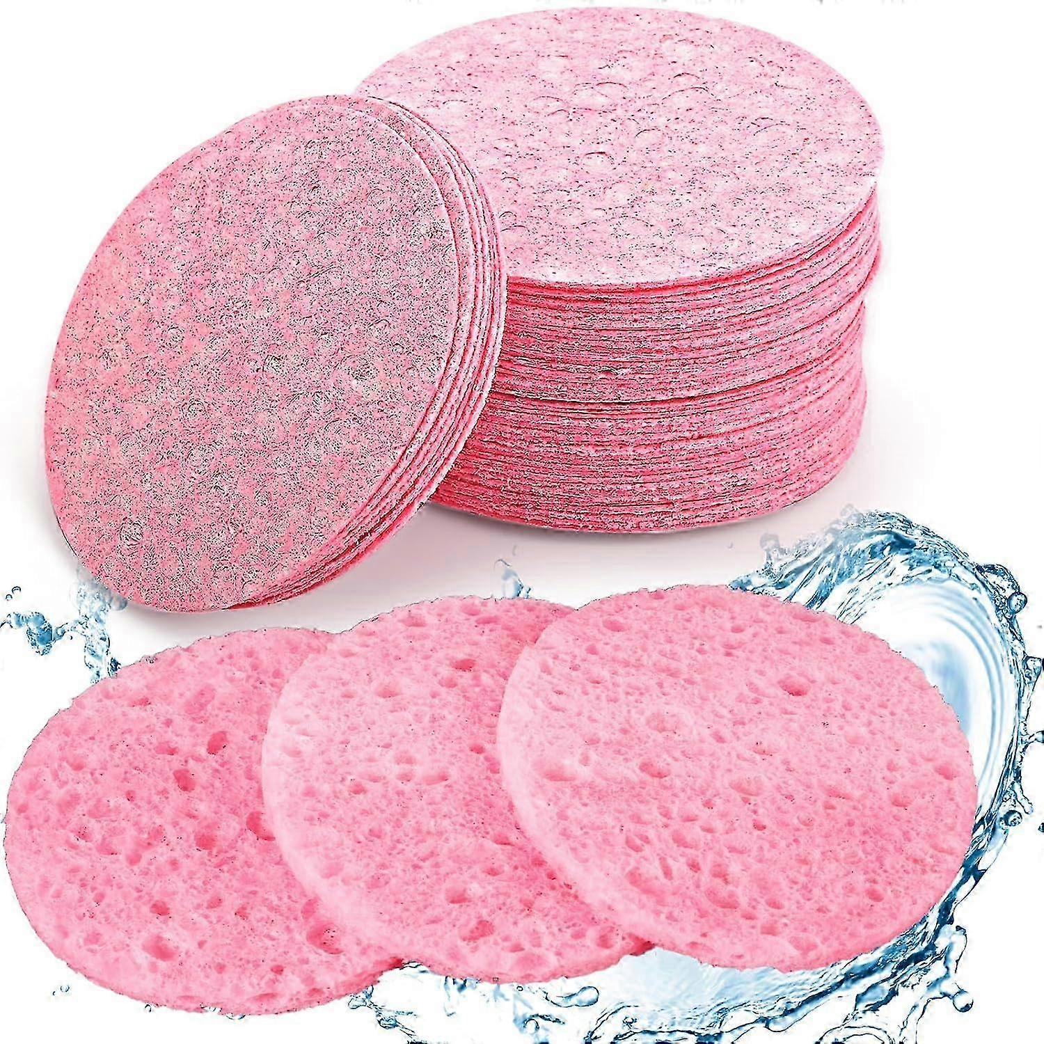 50パックピンクの再利用可能なナチュラルメイクアップスポンジ、フェイスクレンジング&エクスフォリエーション用