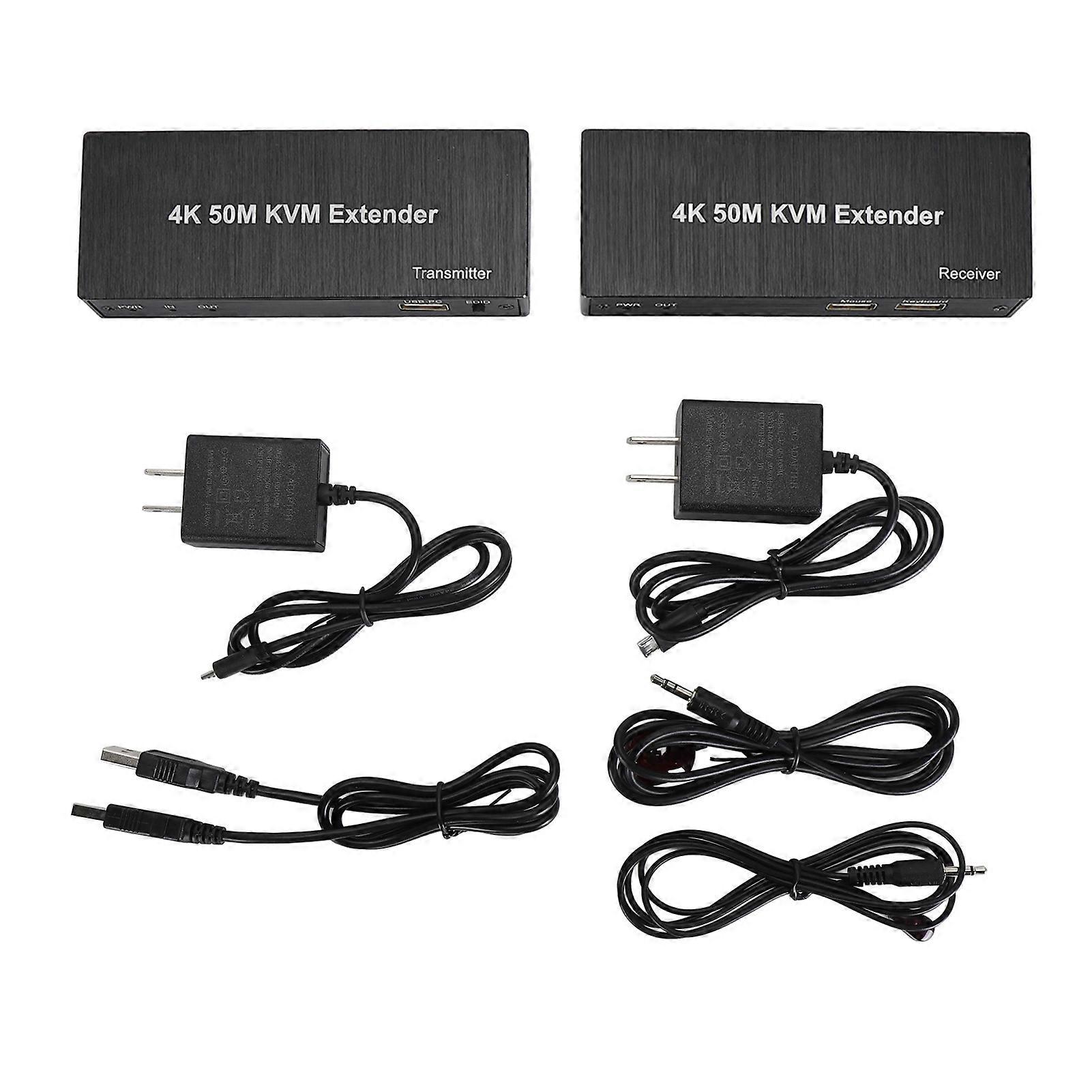 4K KVM Extender Over Cat6 50M with 1080p 60Hz, USB Support, 3D HD Loop Out, US Plug
