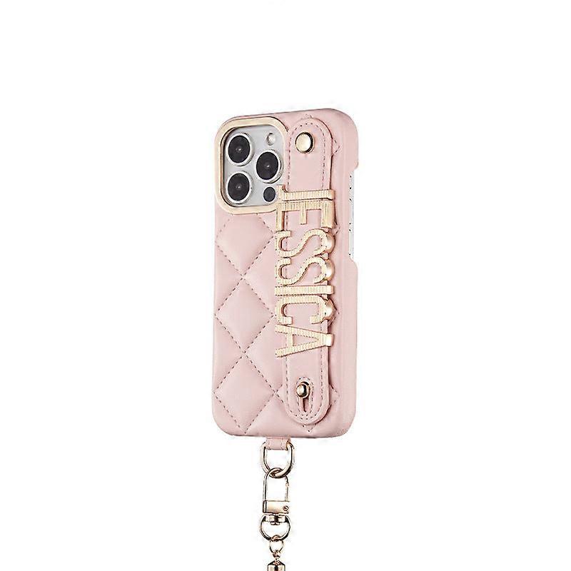 Veske Til Iphone 14 Rosa-stripete Bokstaver Europeisk Og Amerikansk Lys Luksus Lær Diamant Mønster M