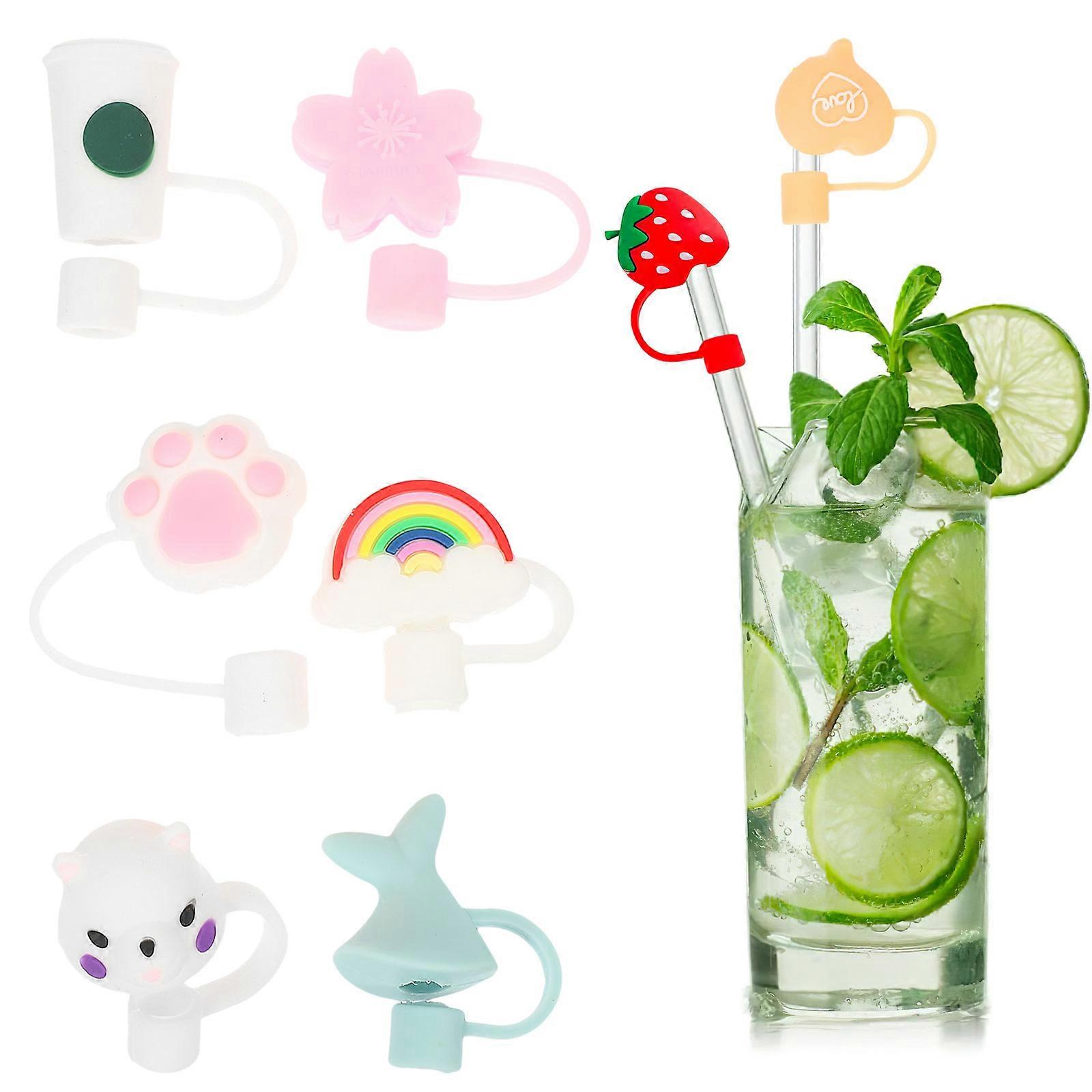 Cute Straw Covers Cartoon Shape Protective Dustproof Drinking Straw Protectors Assorted Color 8Pcs