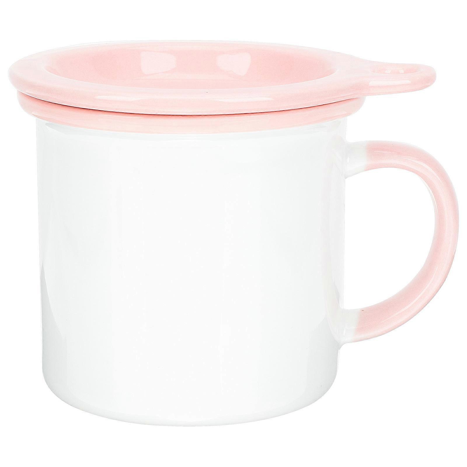 Vintage Mugs Ceramic Cup With Lid Simple Appearance Modern Retro Style Pink Color Beverage Container 1Pack