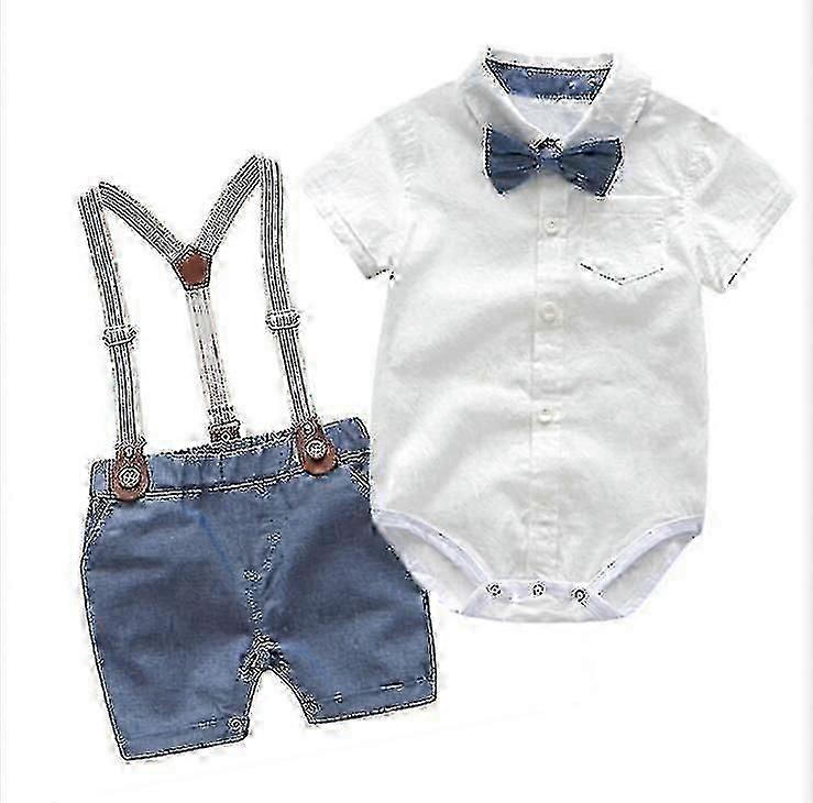 Baby Boys Gentleman Outfits Suits Bowtie Romper Suspenders Shorts Tuxedo Outfit zZ