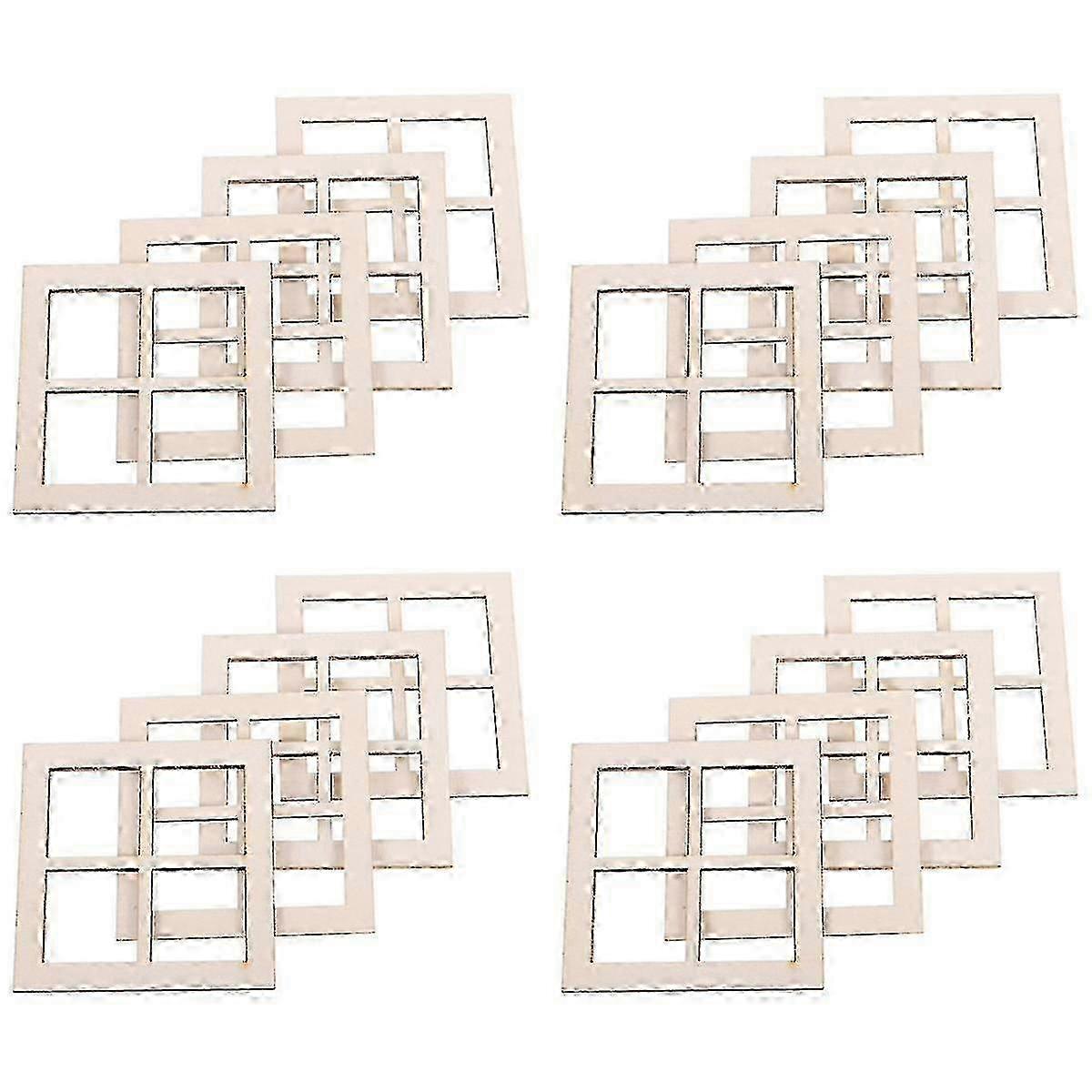 16 قطعة من Windows مقياس أثاث إطار نافذة خشبي إطارات نوافذ مصغرة متوافقة مع أثاث بيت الدميةلون الخشب SZRH A-V