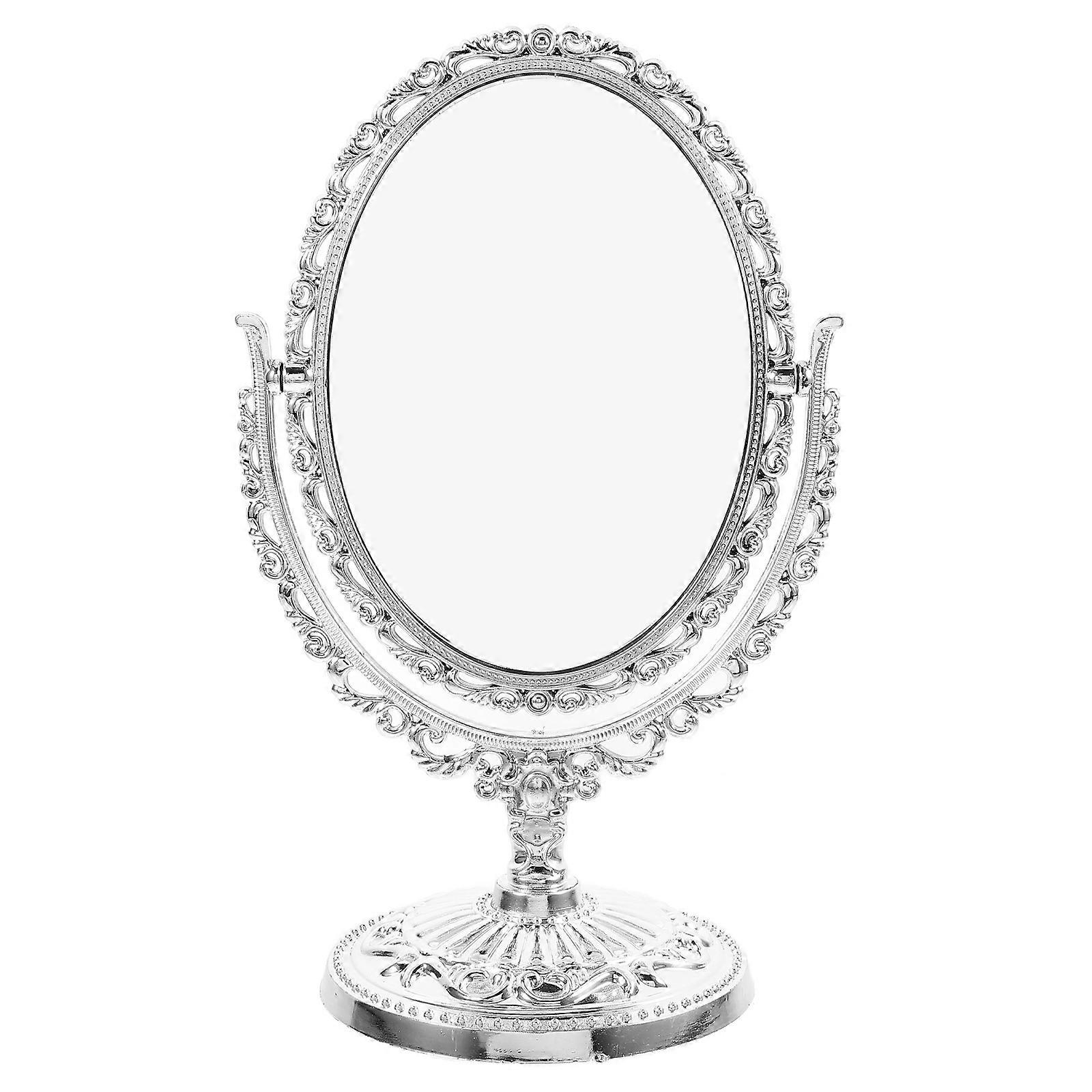 Vintage Small Oval Table Mirror with Sided Functionality, Elegant Swivel Design for Makeup, Compact and Convenient for Office, Bedroom, Bathroom Use