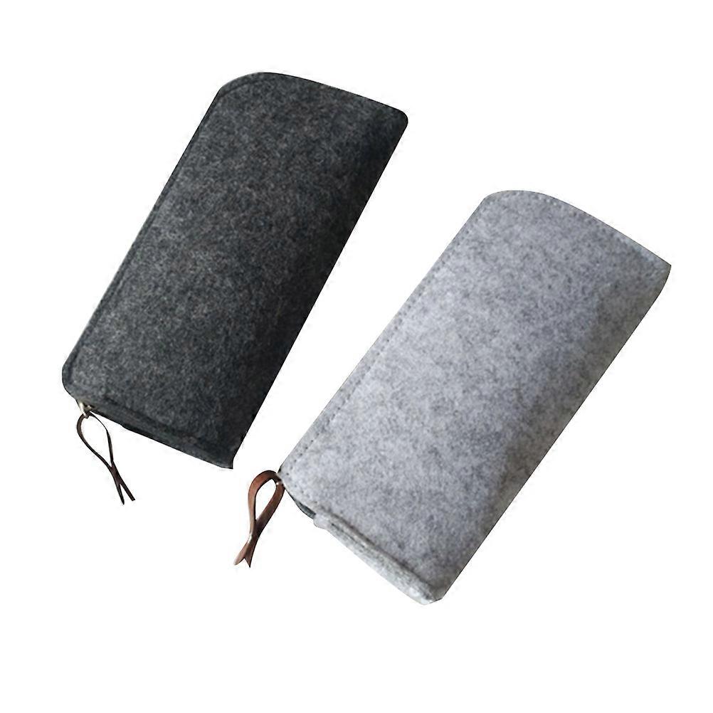 Portable Pencil Case Small Stationery Bag Rectangular Shape School Children 2Pcs Light Grey