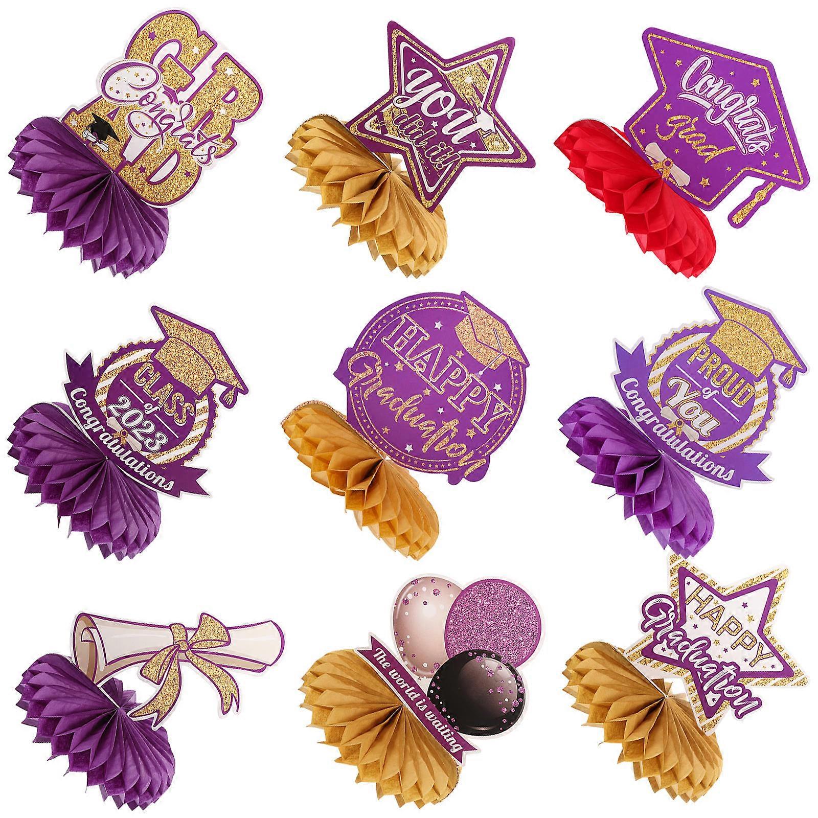 Graduation Honeycomb Centerpieces Party Organizers 18x15cm Table Decor Style 9Pcs