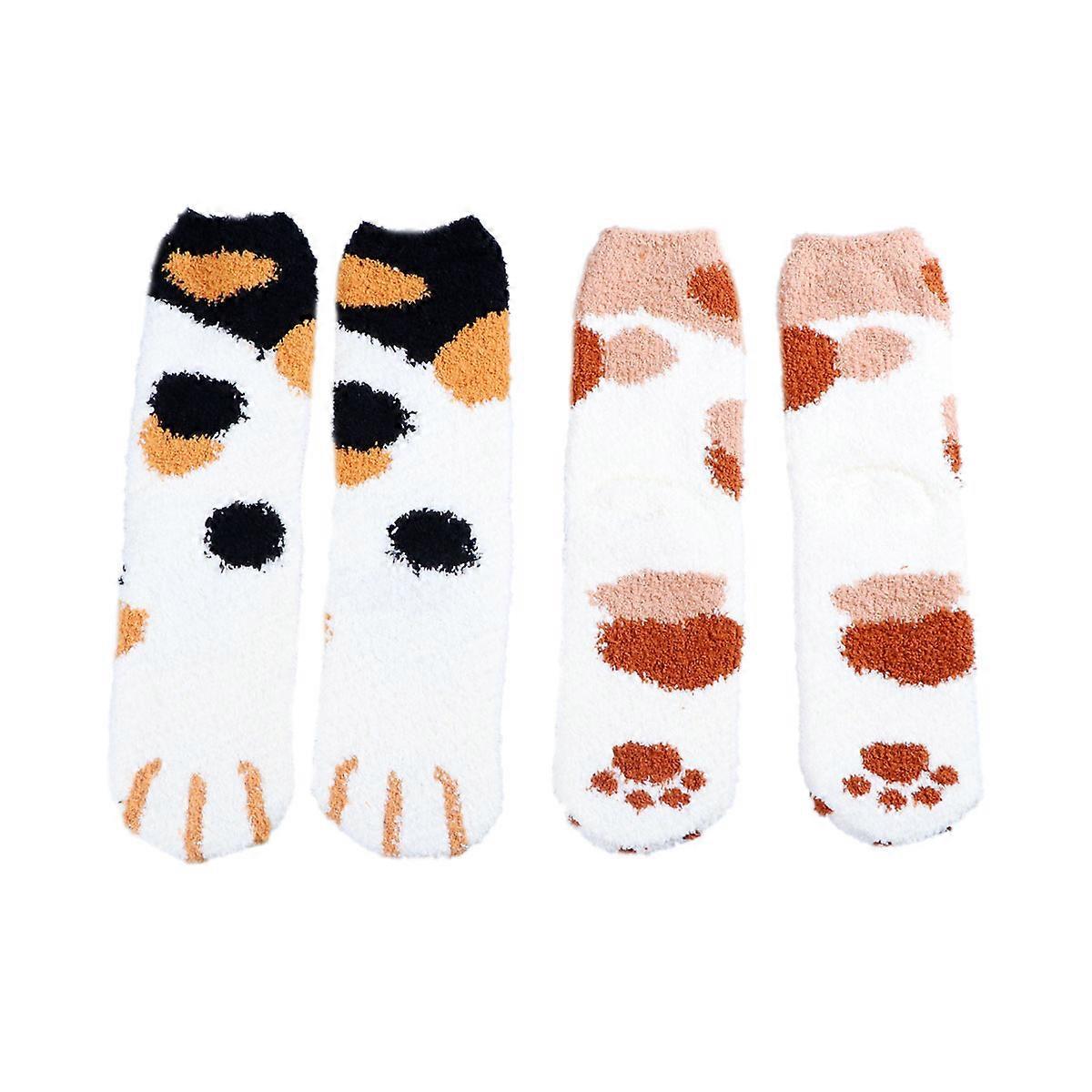 Warm Socks Soft Fleece Sleep Socks Spotted Khaki For General Users 2Pair