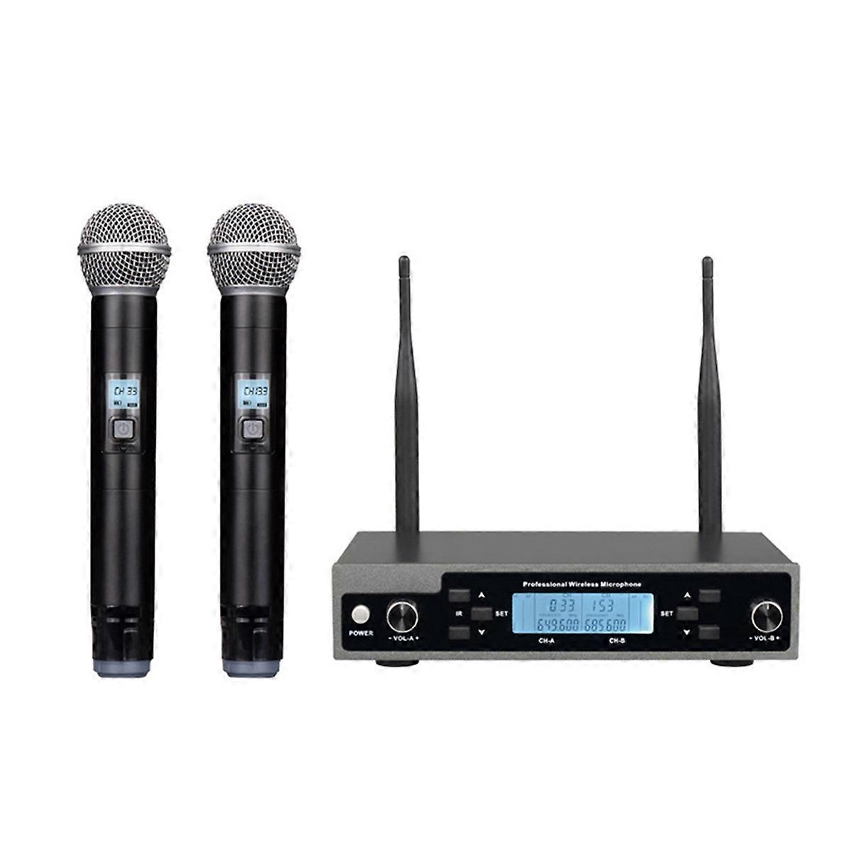 Professional Dynamic Handheld Microphone with Receiver One-to-Two Mic Stage Singing KTV Audio Karaoke System EU Plug