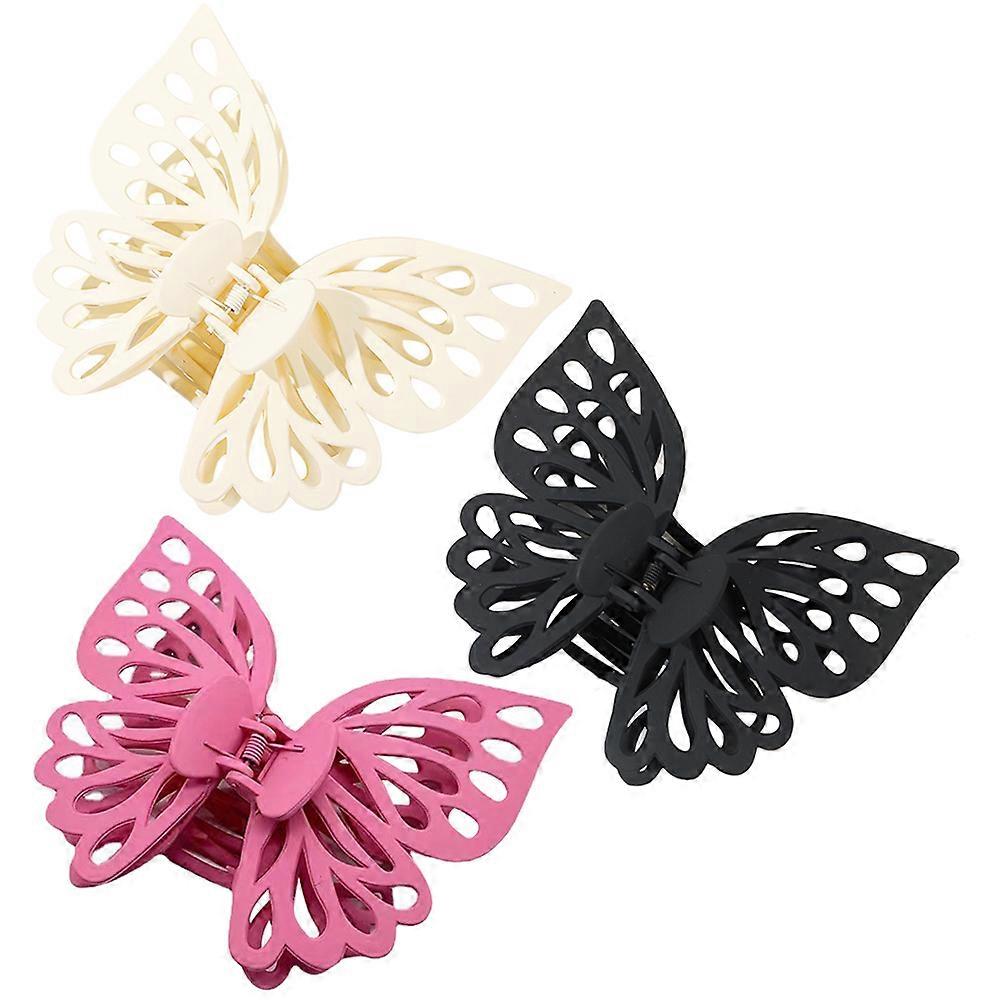 3pcs Large Butterflies Hair Clips for Women – Stylish Jaw Clips with Spring and Interlocking Teeth, Comfortable Grip Barrettes in Black and Dusty