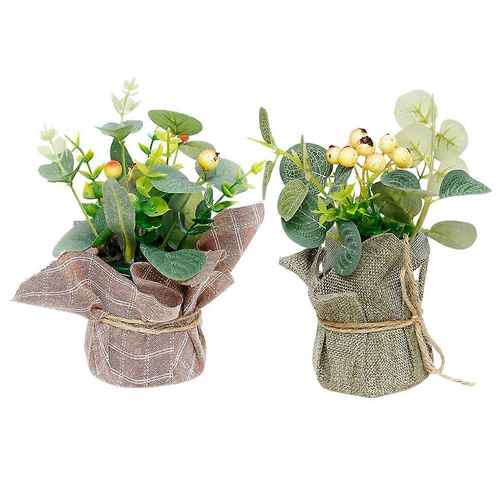 Faux Potted Plants Artificial Plant Adornment Assorted Color Scene Layout 7.5*16cm Flat Bottom Design 2Pcs